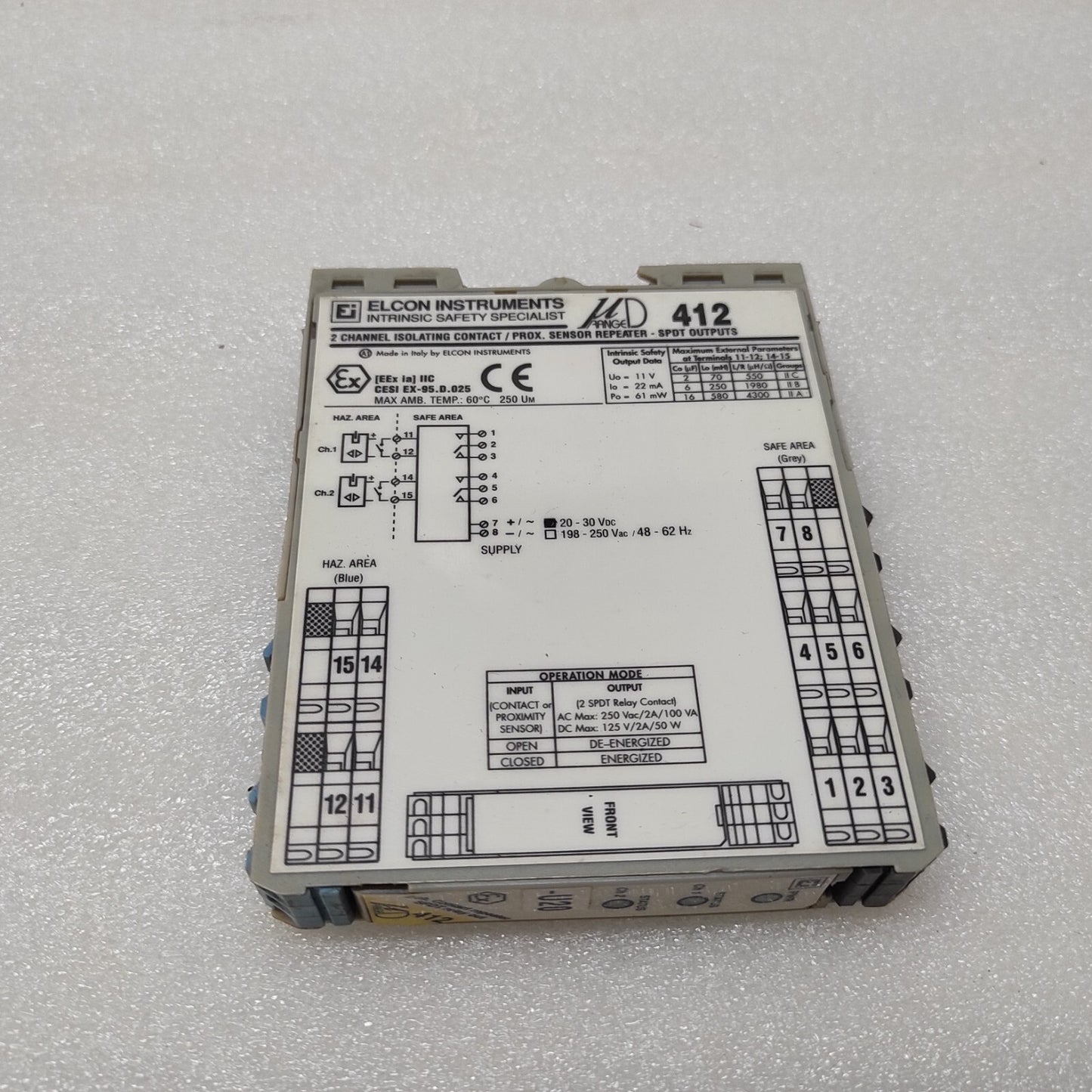 ELCON INSTRUMENT 412 2-CH ISOLATING CONTACT/PROX SENSOR REPEATER SPDT OUTPUTS