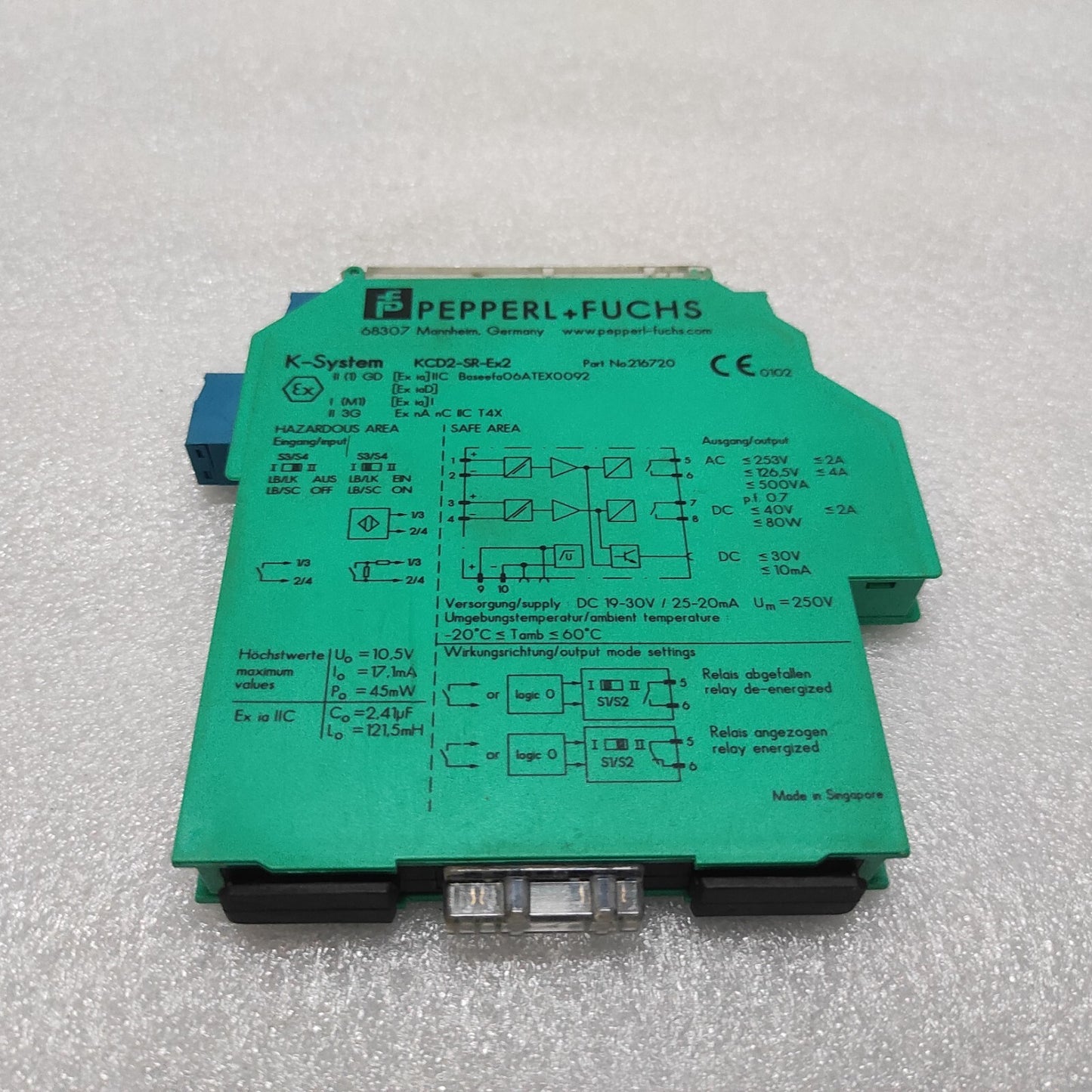 PEPPERL + FUCHS KCD2-SR-EX2 SWITCH AMPLIFIER 216720