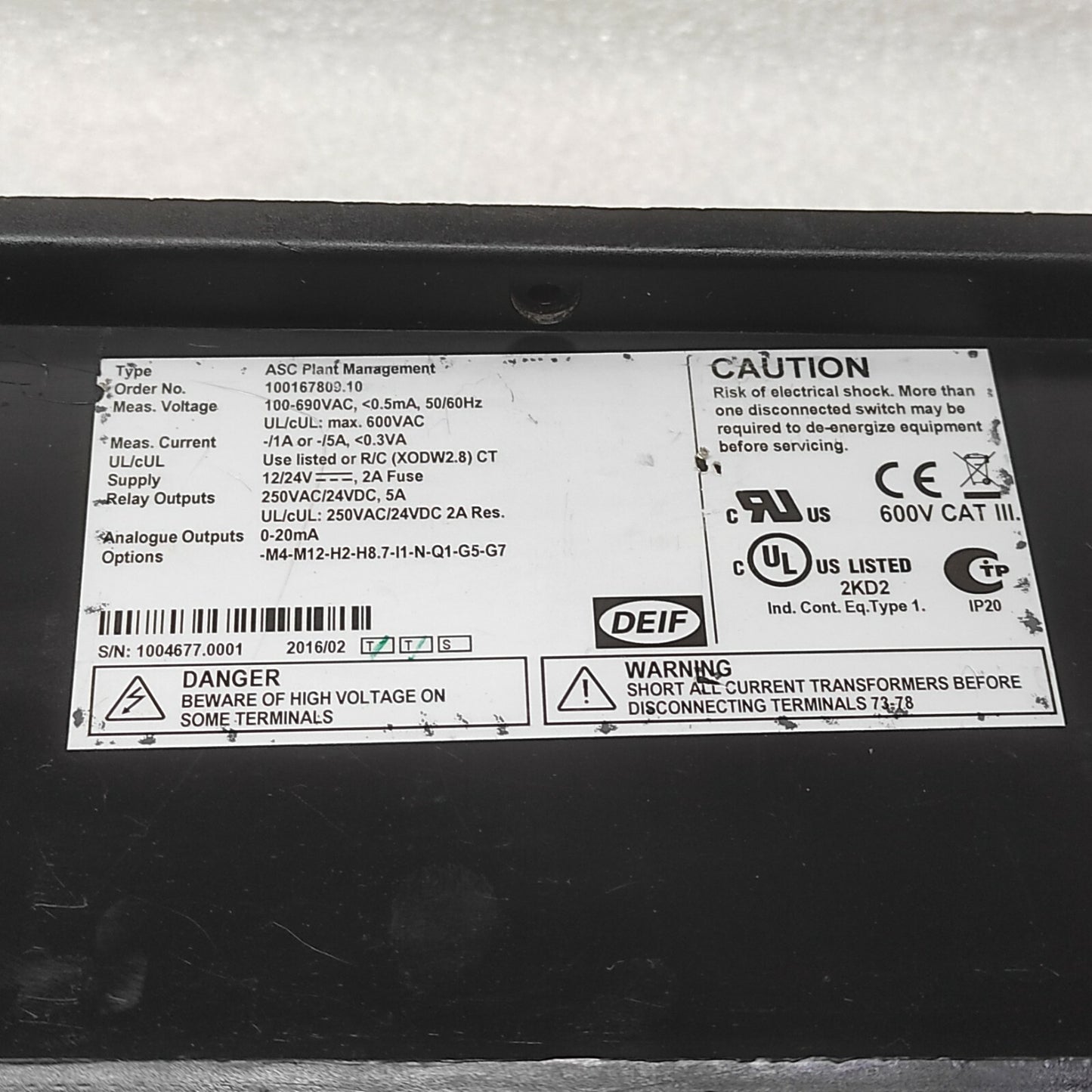 DEIF ASC PLANT MANAGEMENT 100167800.10 12-24VDC