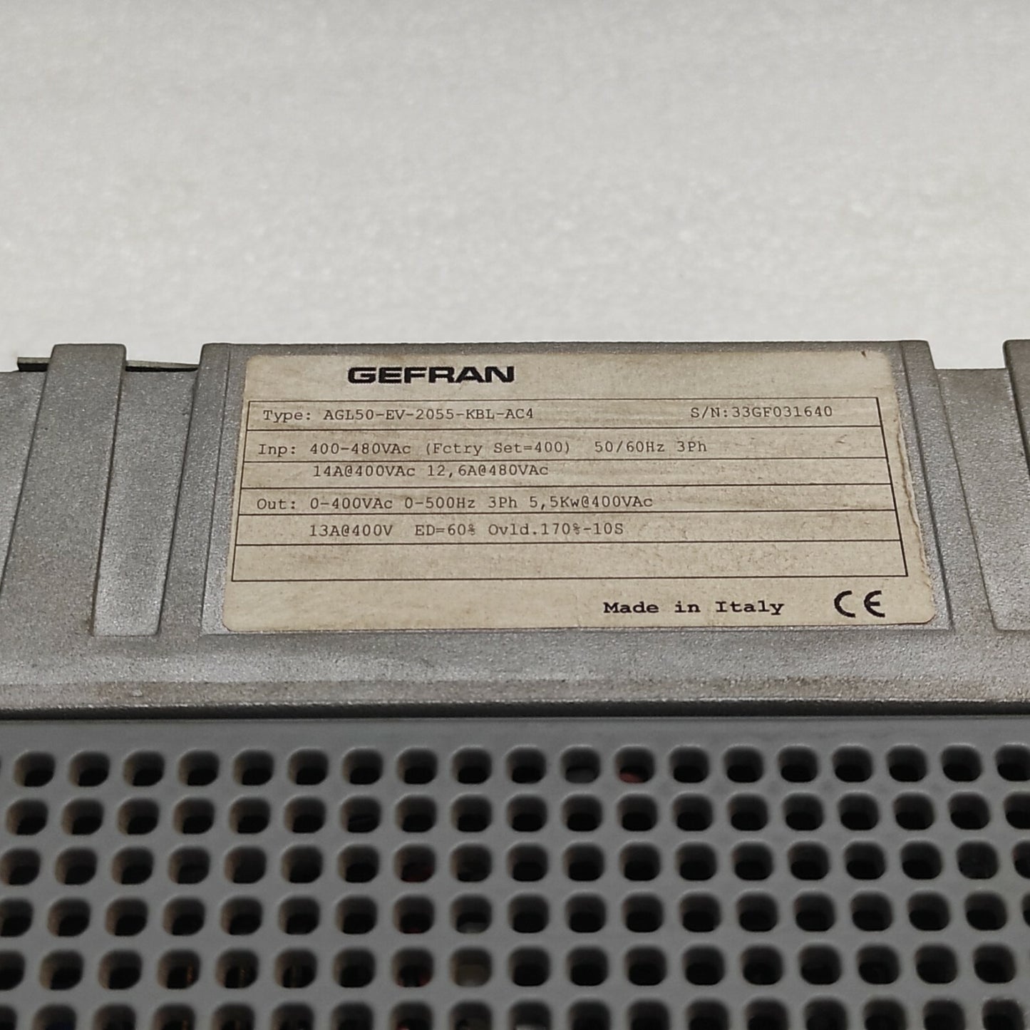GEFRAN AGL50-EV LIFT VECTOR SIEI AGL50-EV-2055-KBL-AC4 5.5kW AC DRIVES 400VAC