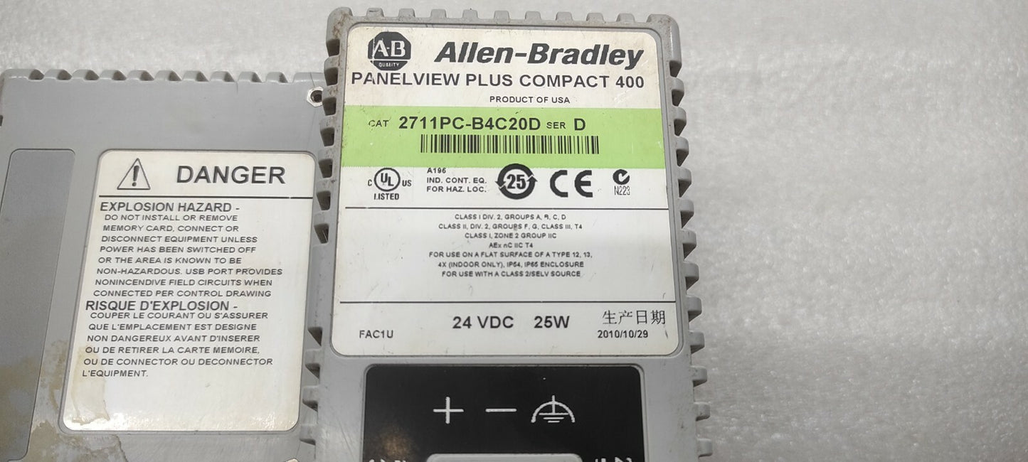 ALLEN BRADLEY PANELVIEW PLUS 400 CAT 2711PC-B4C20D 24VDC BODY BROKEN