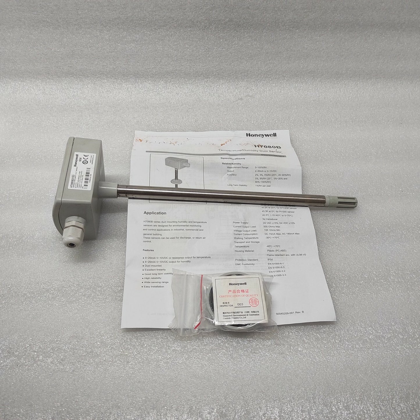 HONEYWELL H7080B3103 TEMPERATURE-HUMIDITY DUCT SENSOR 24VAC/DC PT1000
