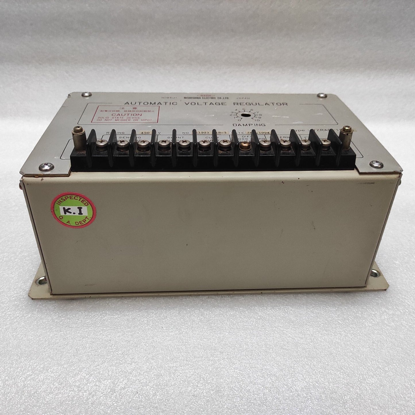 NSDK NISHISHIBA ELECTRIC VZRAB-1S-P AUTOMATIC VOLTAGE REGULATOR 450V