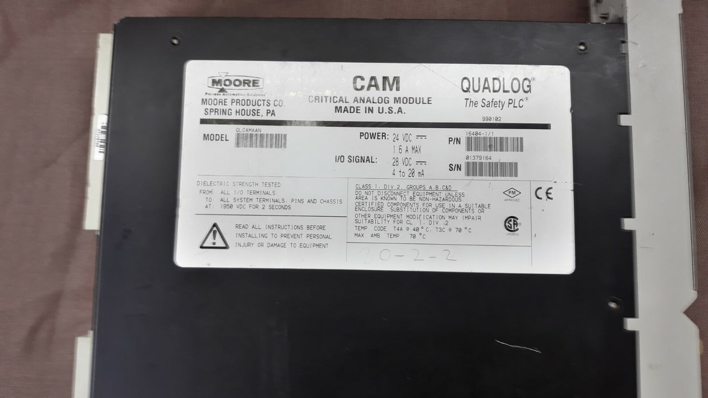 Moore CAM Critical Analog Module QLCAMAAN QUADLOG P/N 16404-1/1