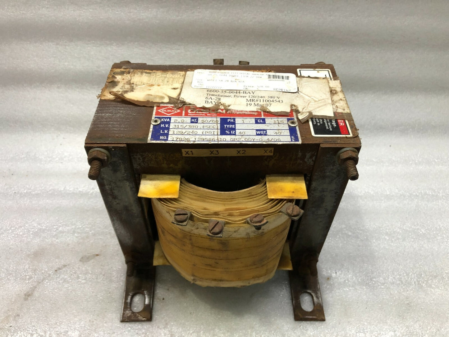 OLSUN TRANSFORMER 17826 129586-10 GP2.0DY-0 4/06 TRANSFORMER 2 KVA 6600550044 12