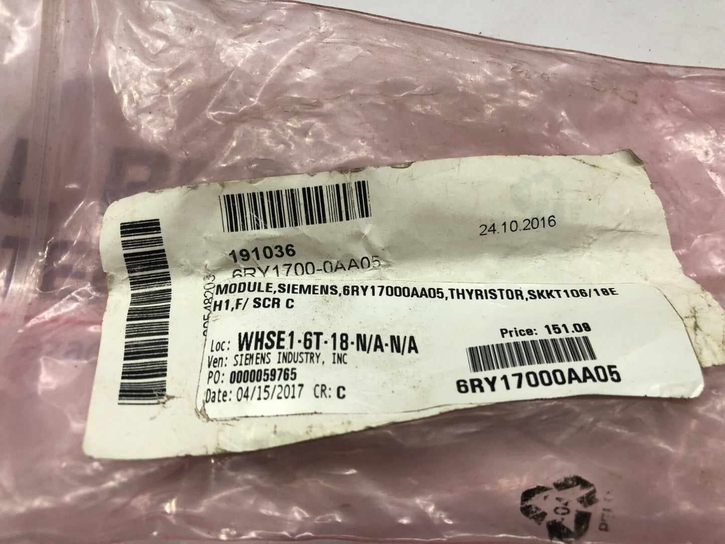 SIEMENS 6RY1700-0AA05 THYRISTOR MODULE SKKT 106/18 E H1