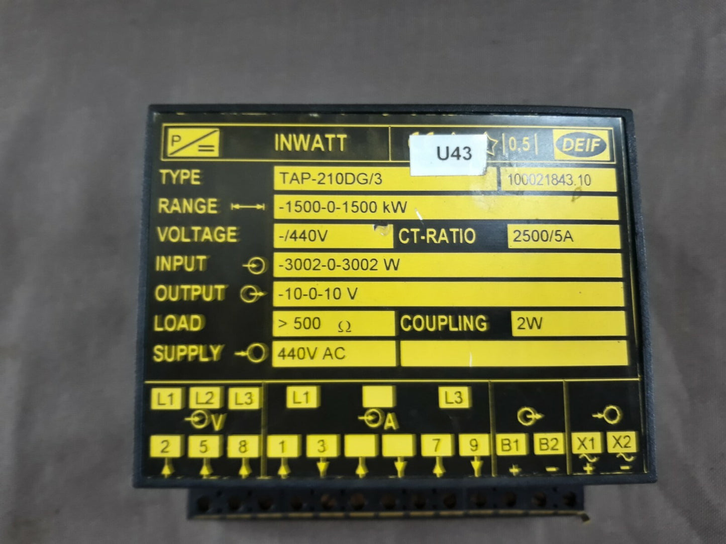 Deif TAP-210DG/3 Inwatt Transducer 100021843.10 Range 1500-0-1500 kW
