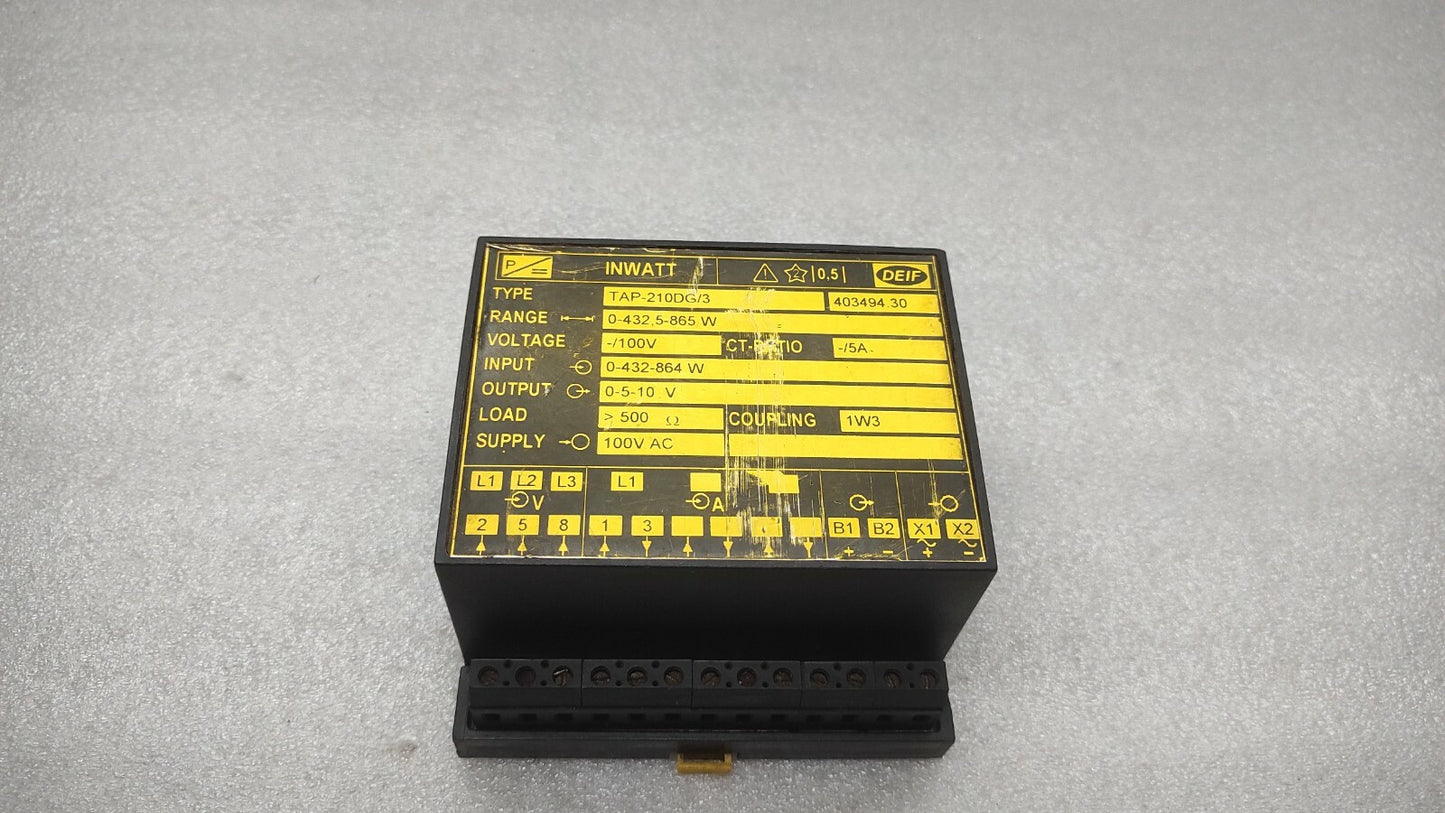 DEIF TAP-210DG/3 INWATT TRANSDUCER 100VAC 0-432-864W
