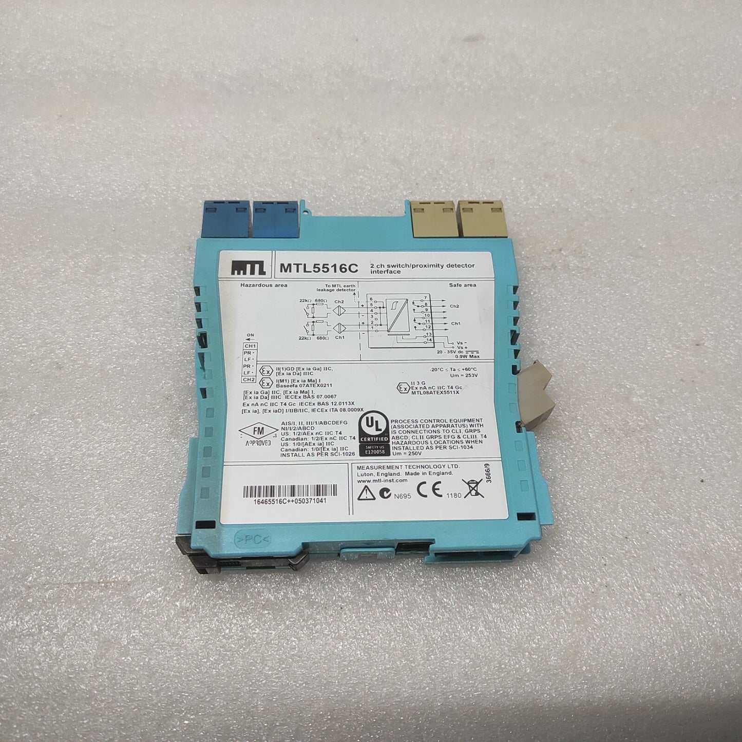 MEASUREMENT TECHNOLOGY MTL 5516C 2-CH SWITCH PROXIMITY DETECTOR INTERFACE MTL551