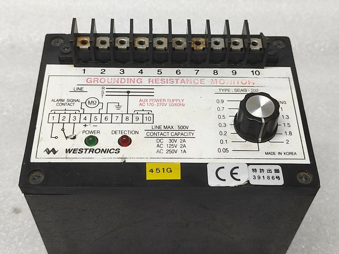 WESTRONICS SBAG-202 GROUNDING RESISTANCE MONITOR 170-270V