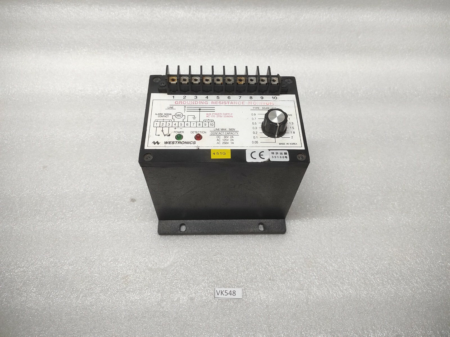 WESTRONICS SBAG-202 GROUNDING RESISTANCE MONITOR 170-270V
