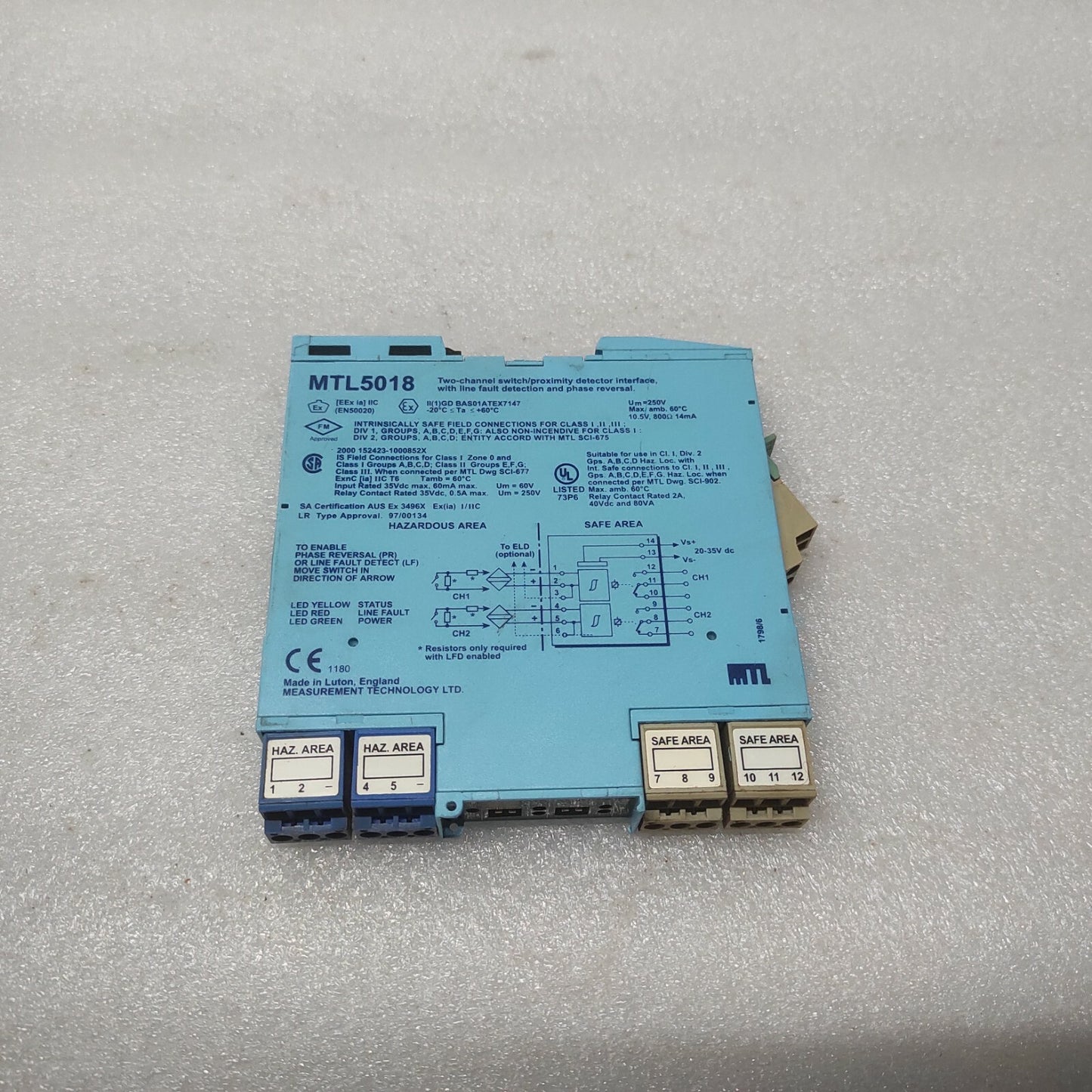 MEASUREMENT TECHNOLOGY MTL5018 2-CH SWITCH PROXIMITY DETECTOR INTERFACE MTL 5018