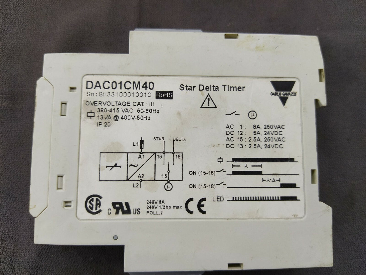 Carlo Gavazzi DAC01 Star Delta Timer DAC01CM40 380-415 VAC