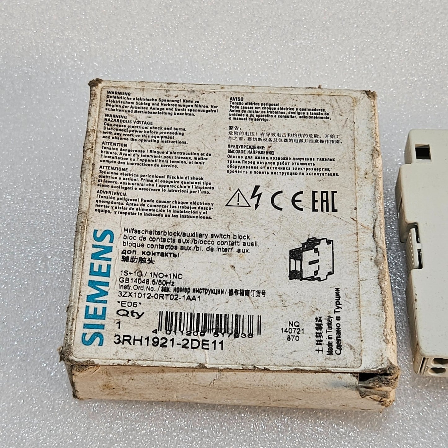 SIEMENS 3RH1921-2DE11 AUXILIARY CONTACT BLOCK 1NO 1NC MADE IN TURKEY