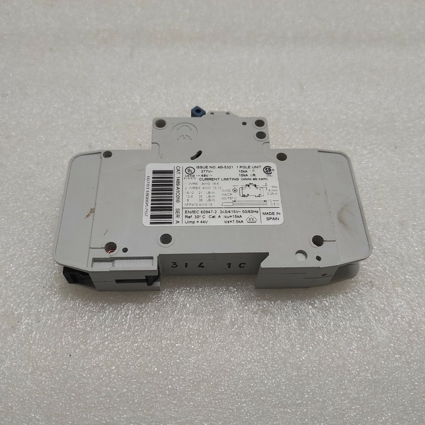 ALLEN BRADLEY CAT 1489-A1C010 MINIATURE 1-POLE CIRCUIT BREAKER 10A 277V