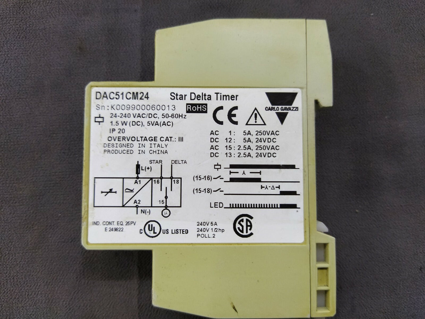 Carlo Gavazzi DAC51 Star Delta Timer DAC51CM24 24-240 VAC/DC