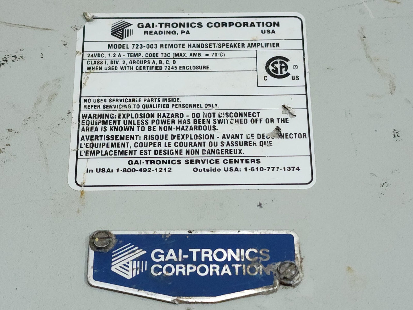 GAI TRONICS 723-003 REMOTE HANDSET/SPEAKER AMPLIFIER 24VDC