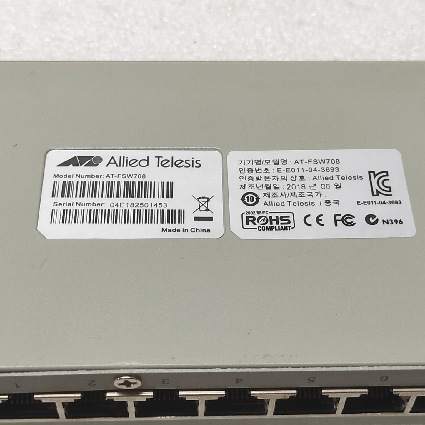ALLIED TELESIS AT-FSW708 10BASE-T/100BASE-TX 8-PORT FAST ETHERNET SWITCH