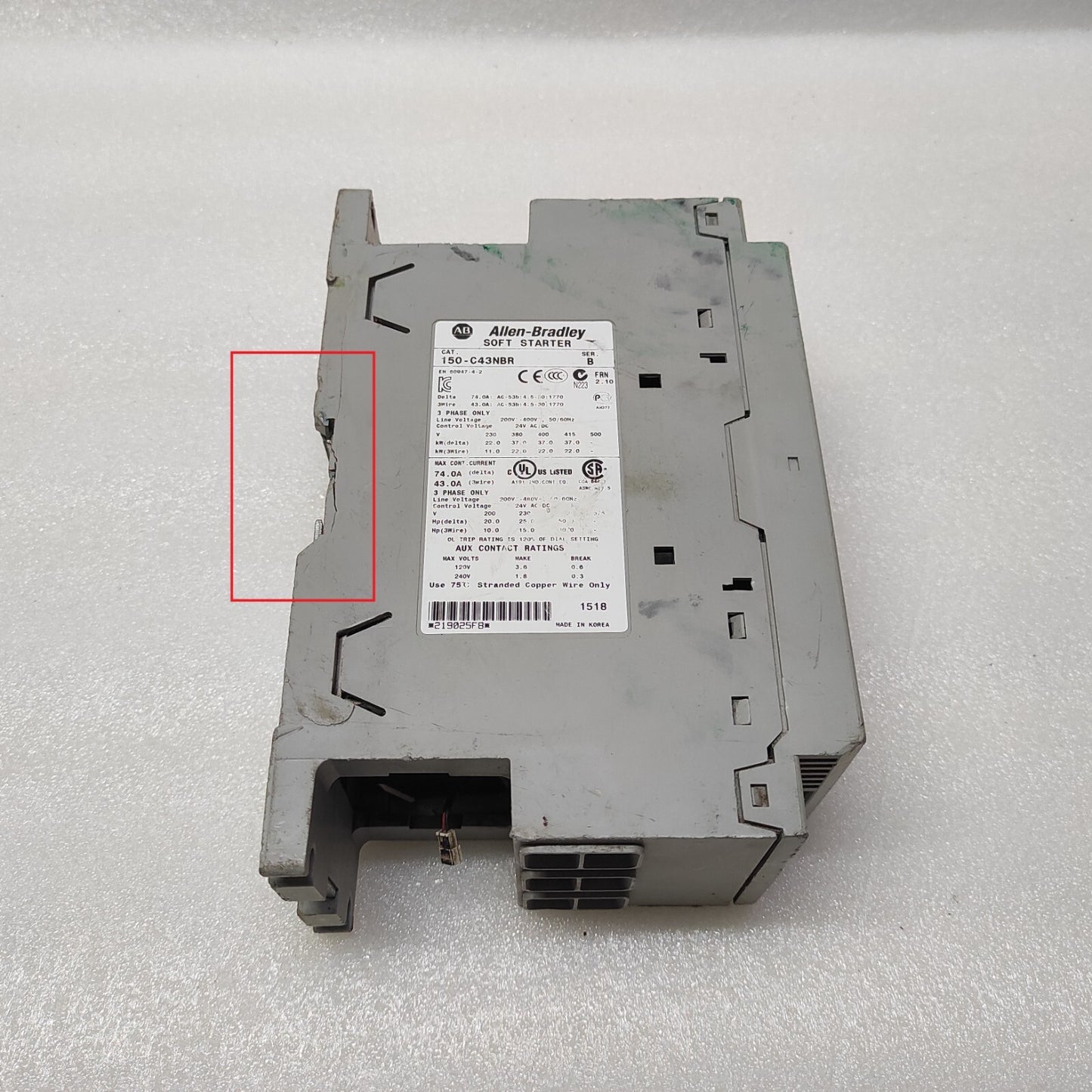 ALLEN BRADLEY SMC-3 SOFT STARTER CAT 150-C43NBR BODY CRACKED-DAMAGED