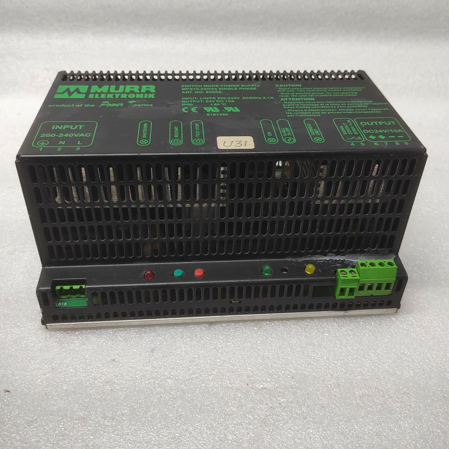 MURR ELEKTRONIK MPS10-230/24 POWER SUPPLY 85055 24VDC 10A