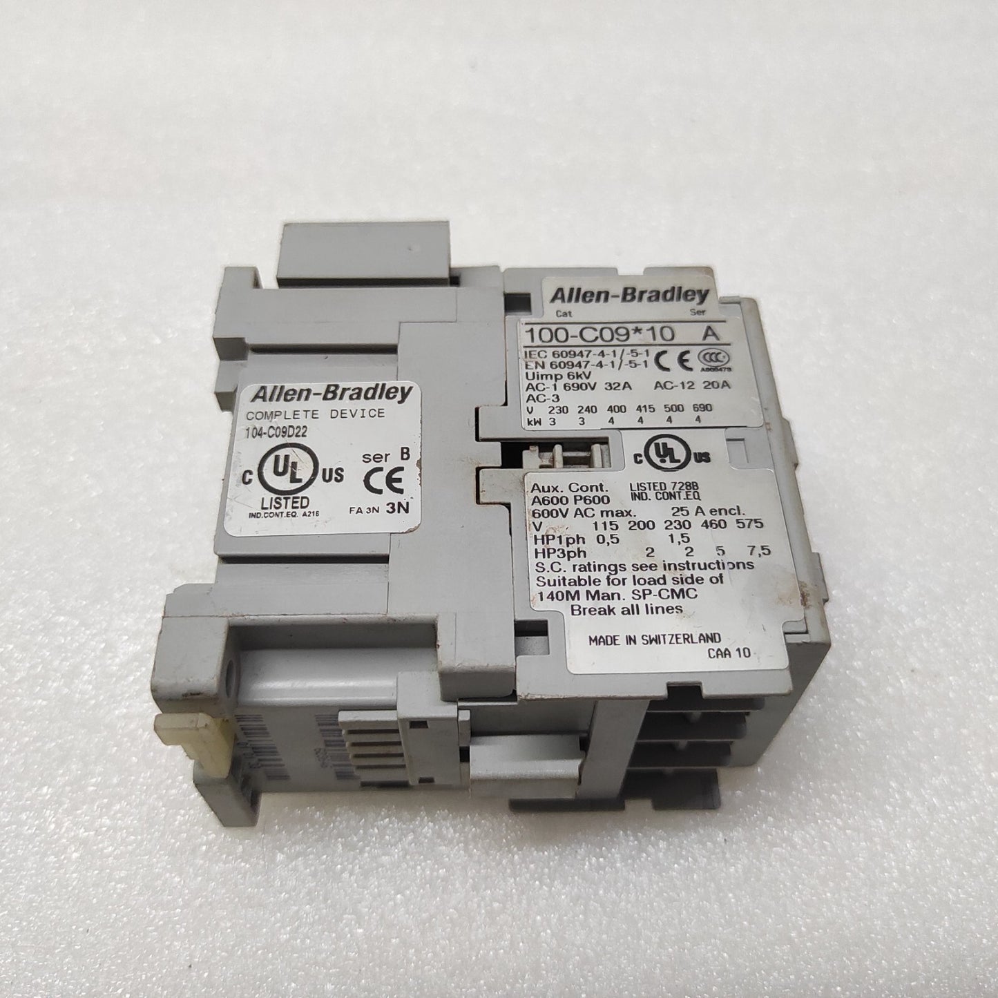 ALLEN BRADLEY CAT 100-C09-10 MAGNETIC CONTACTOR COIL VOLTAGE 110-280V