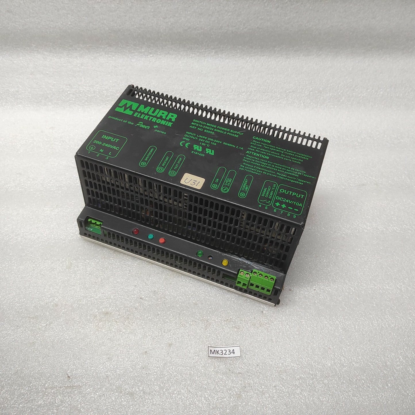 MURR ELEKTRONIK MPS10-230/24 POWER SUPPLY 85055 24VDC 10A