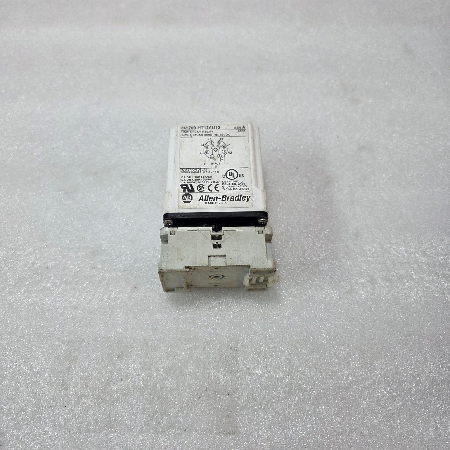 ALLEN BRADLEY 700-HT12AU12 TIME DELAY RELAY | 12V AC/DC | POWER ON DELAY 0.1–10S