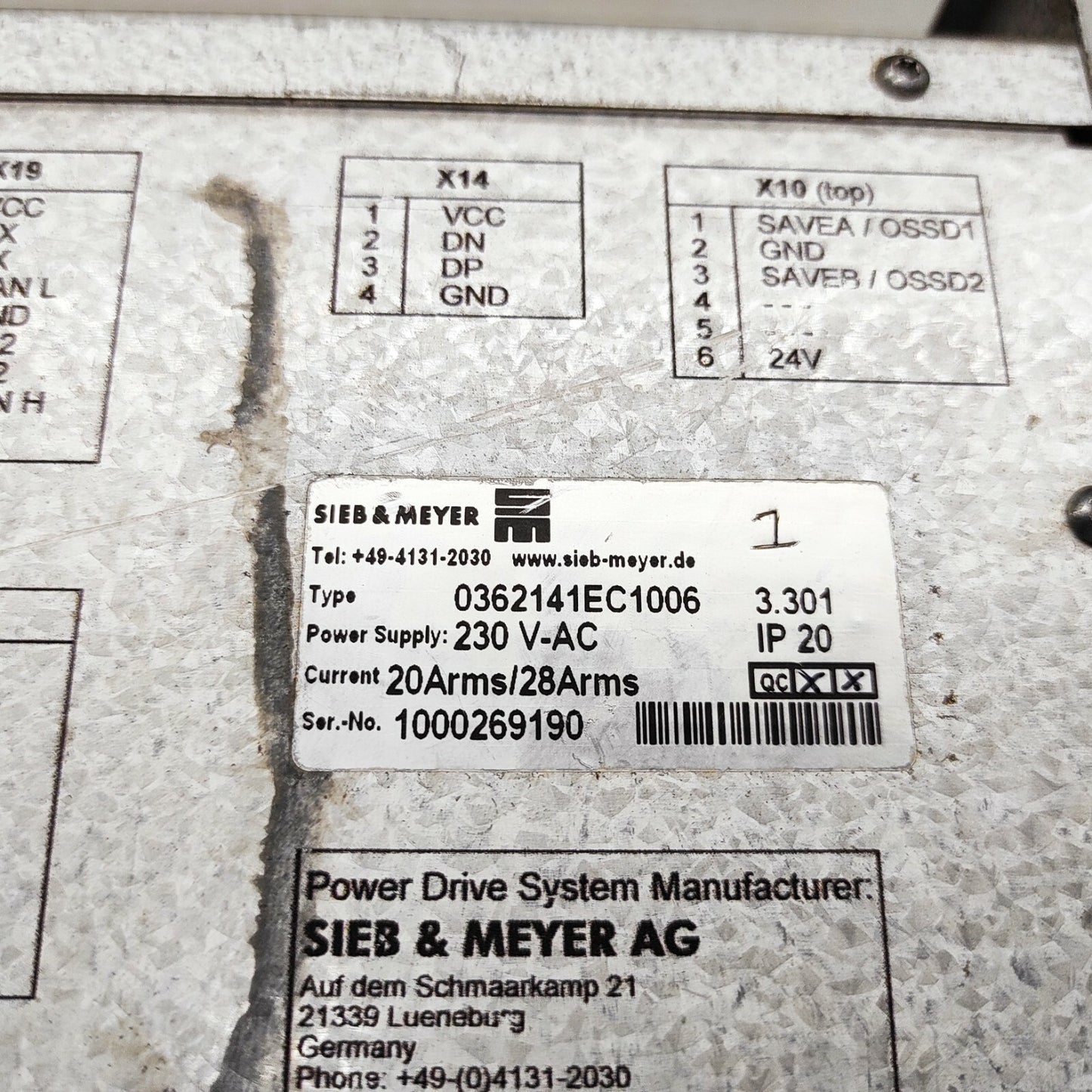 SIEB & MEYER 0362141EC1006 FREQUENCY CONVERTER 230VAC REFU
