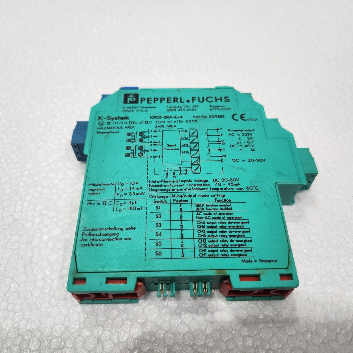 PEPPERL + FUCHS KFD2-SRA-EX4 SWITCH AMPLIFIER 50988S