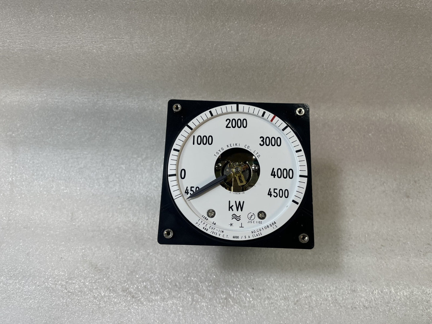 TOYO KEIKI EVF-11N 0–4500 KW ANALOG POWER METER PT 460/115V CT 6000/5A