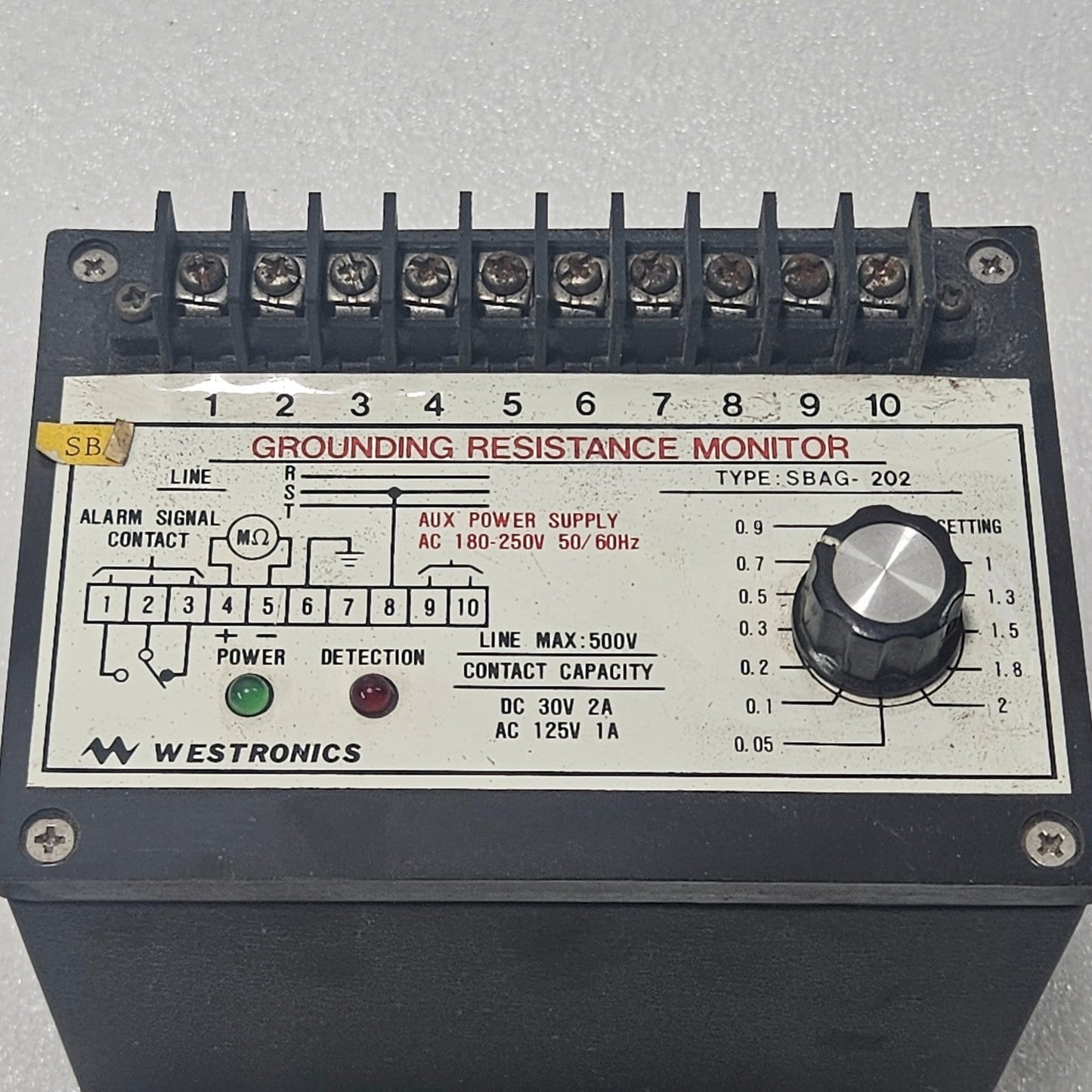WESTRONICS SBAG-202 GROUNDING RESISTANCE MONITOR AC 180–250V 500V LINE