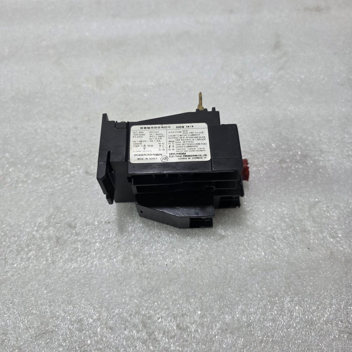 HYUNDAI HOR 1K 18 / HOR 1K18 THERMAL OVERLOAD RELAY 9A – 18A 1NO+1NC Up to 660V
