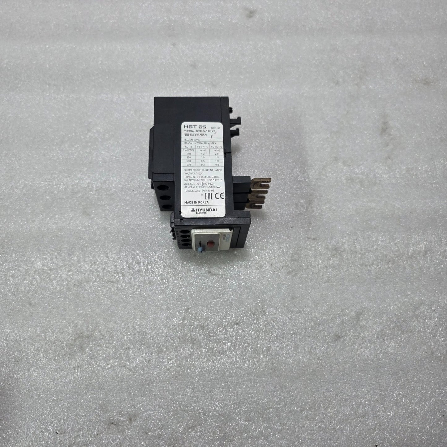 HYUNDAI ELECTRIC HGT65 / HGT 65 K THERMAL OVERLOAD RELAY 45A – 65A AUX 1NO IEC/E