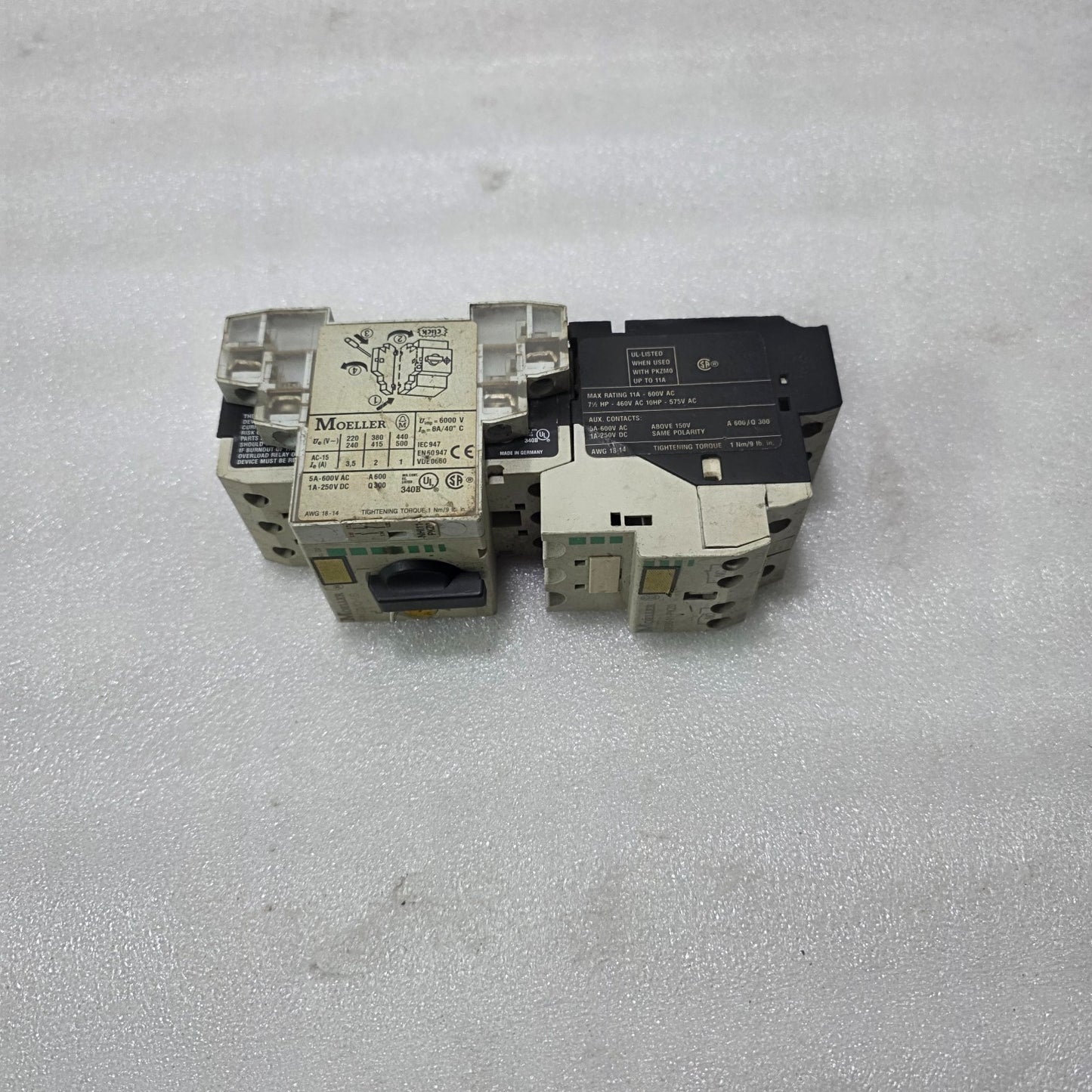 MOELLER PKZM0-16 MOTOR MANUAL STARTER 10-16A W/ SE00-11-PKZ0 CONTACTOR & NHI11-P