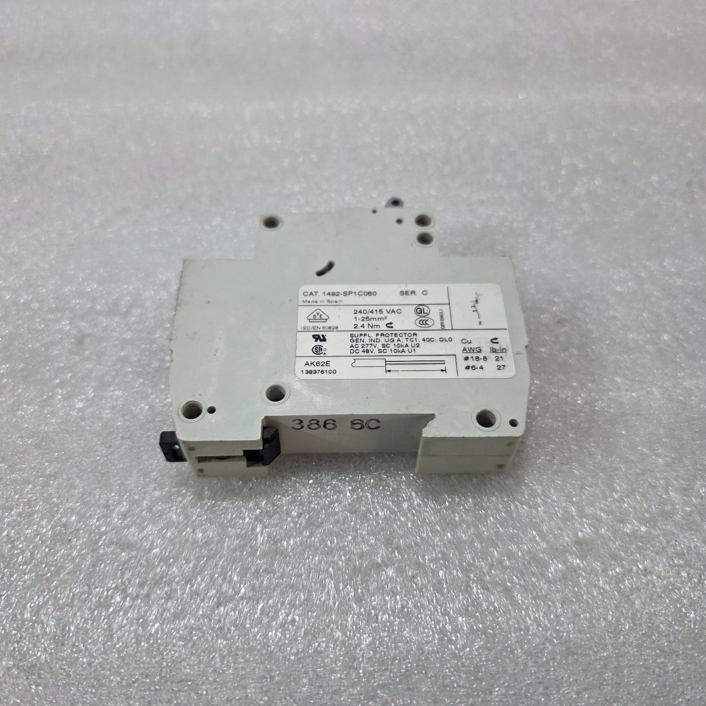 ALLEN BRADLEY 1492-SP1C060 6A 1-POLE TYPE C MCB 240V 415V 10kA INDUSTRIAL CIRCUI