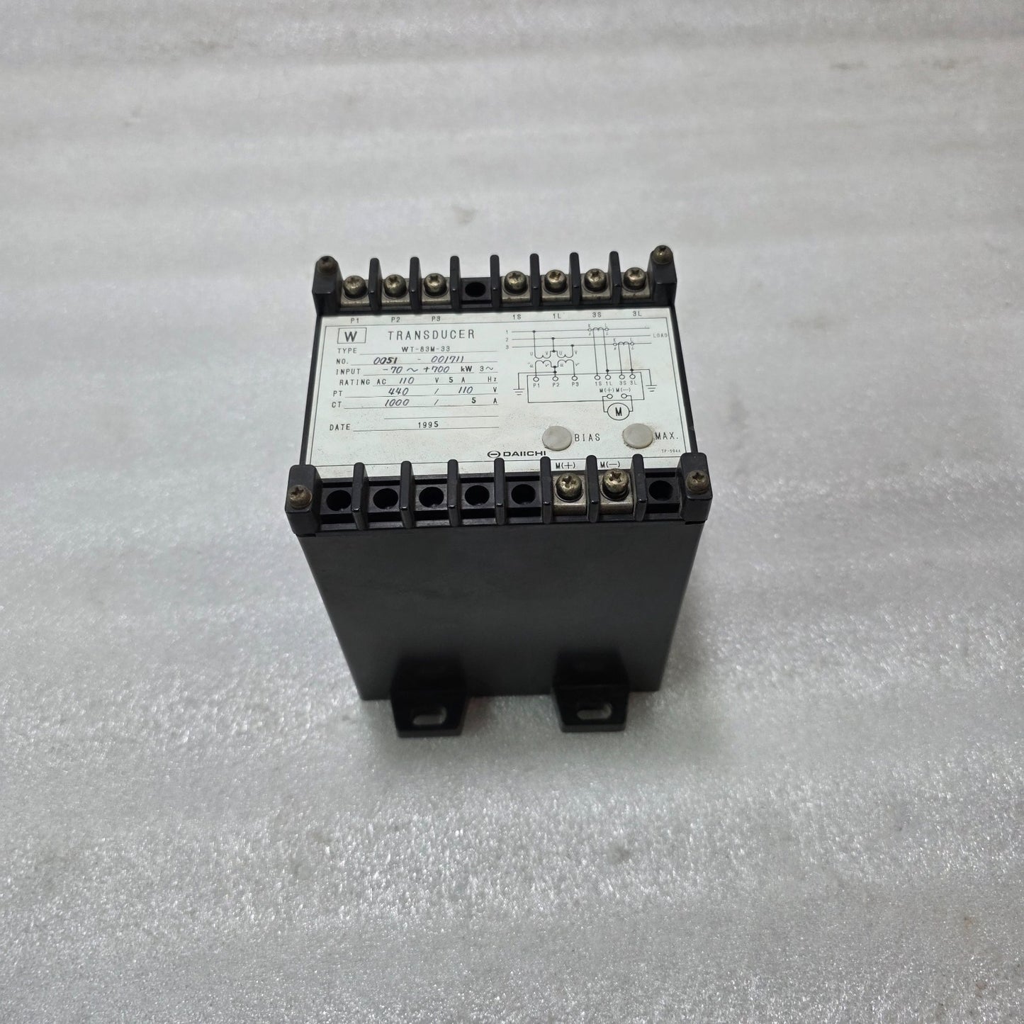 DAIICHI WT-83M-33 THREE PHASE WATT POWER TRANSDUCER 440V 1000/5A 110V