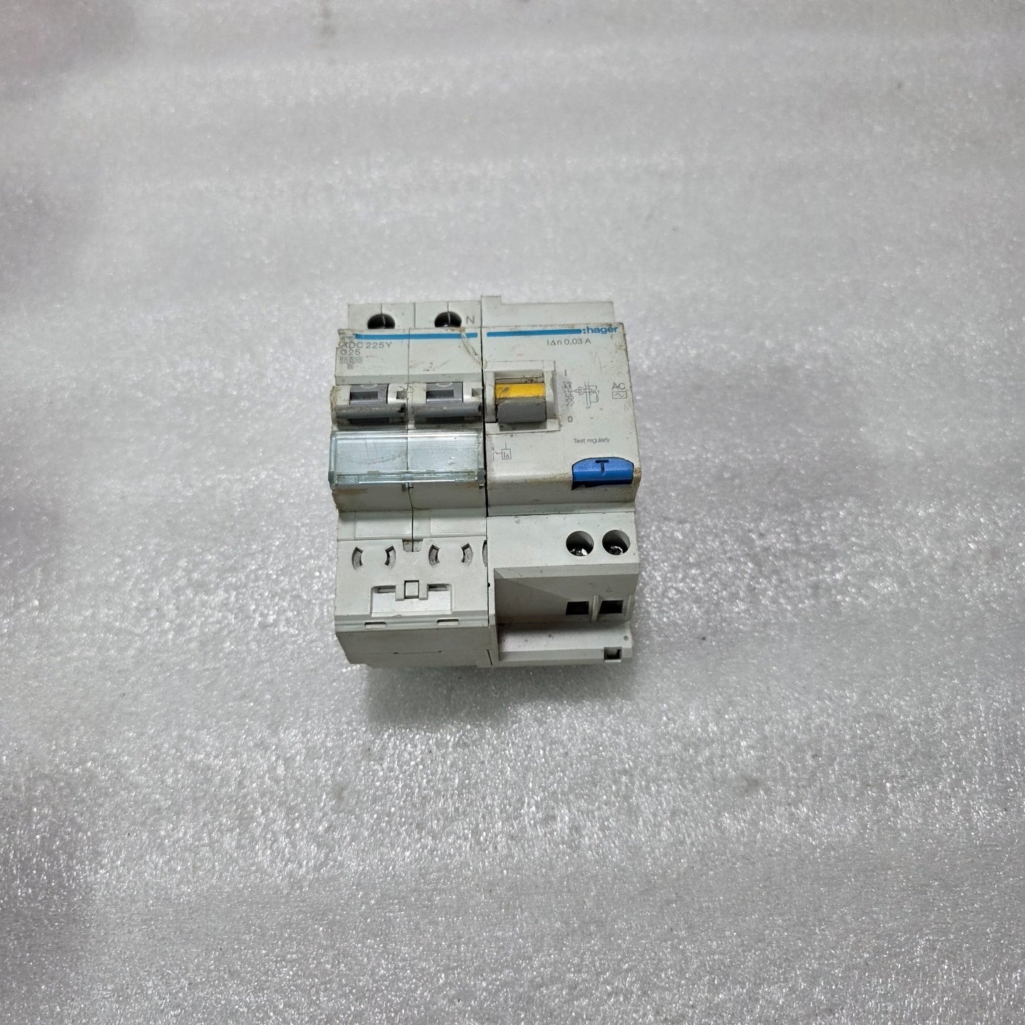 HAGER ADC225Y 2P 25A TYPE C 230V 10KA MCB RCD COMBINED UNIT RCBO ASSEMBLY 30MA A