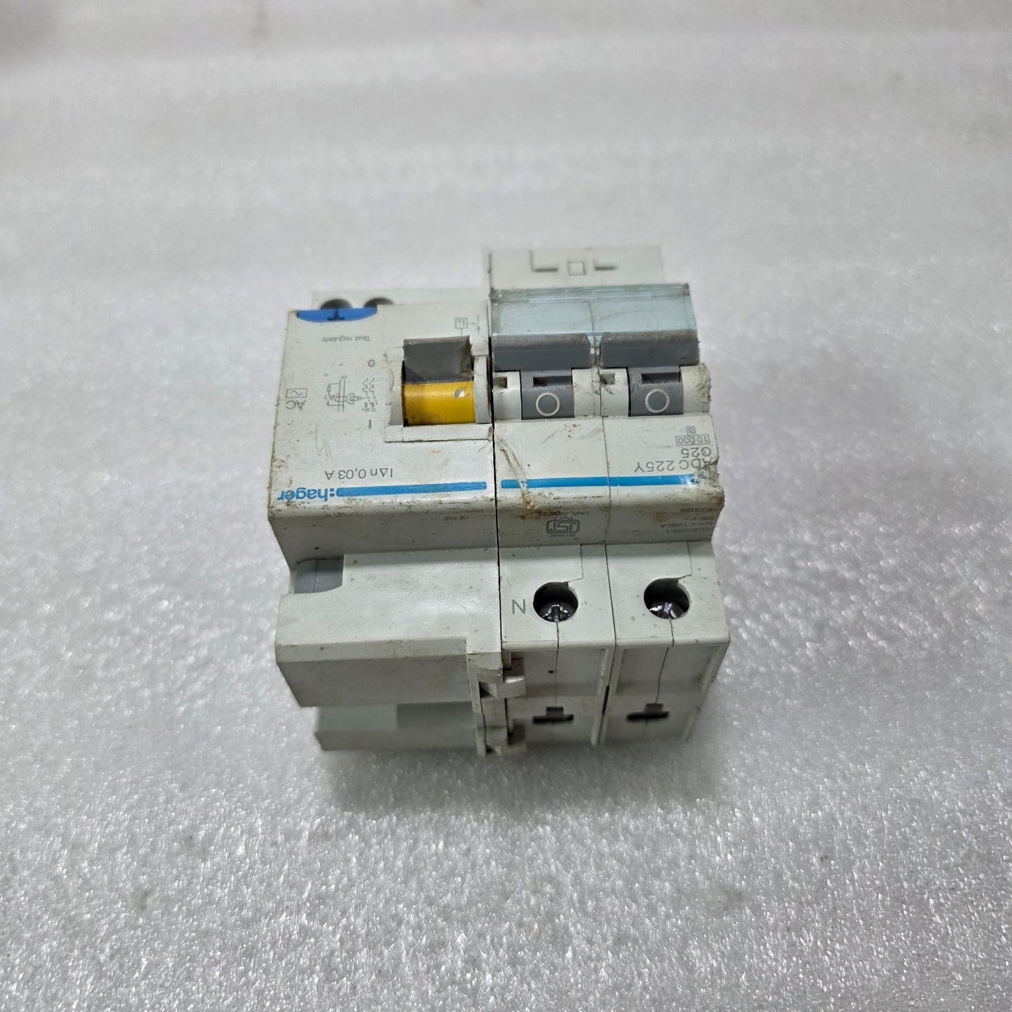 HAGER ADC225Y 2P 25A TYPE C 230V 10KA MCB RCD COMBINED UNIT RCBO ASSEMBLY 30MA A