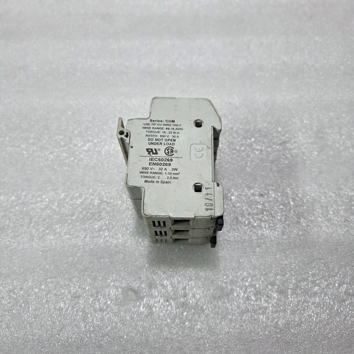 BUSSMANN CHM3D 3P 32A 690V 10X38MM DIN RAIL FUSE HOLDER