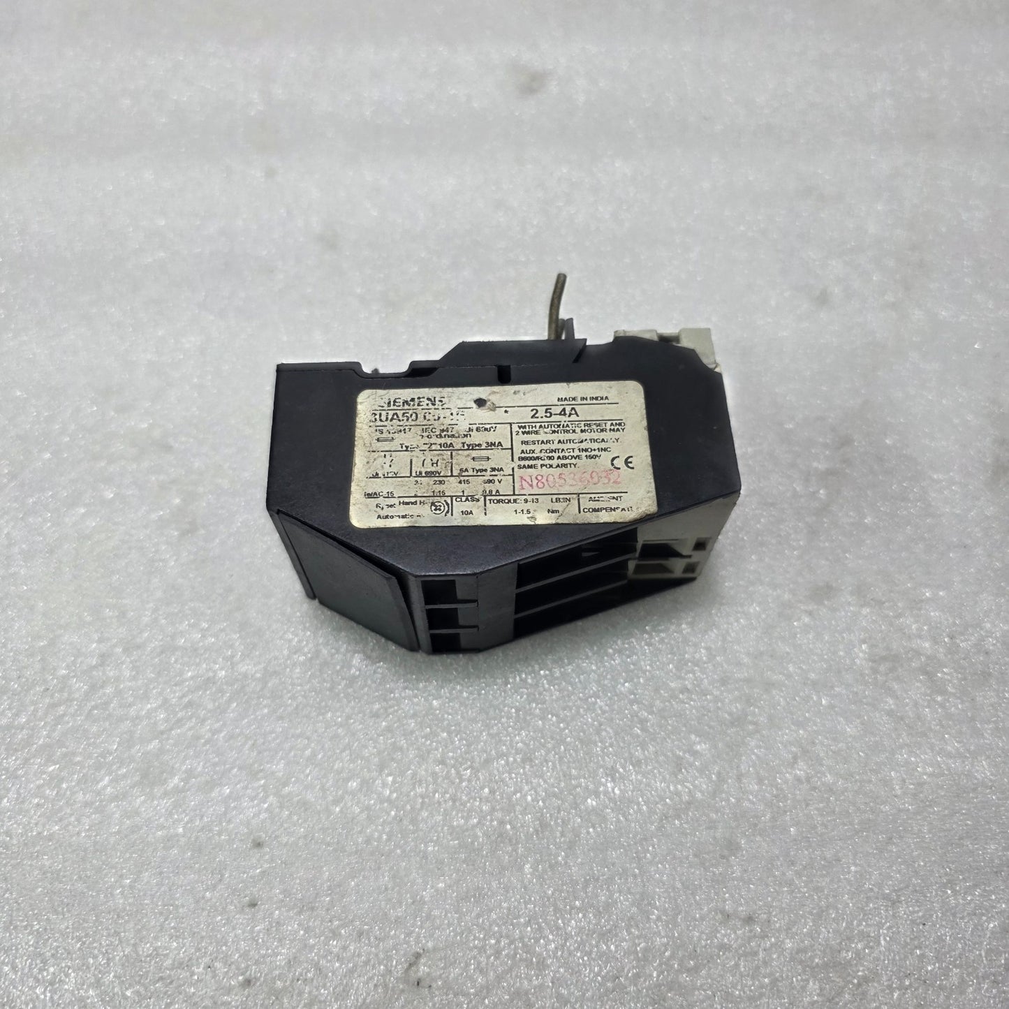 SIEMENS 3UA50 00-1E THERMAL OVERLOAD RELAY 2.5-4A 690V TRIP CLASS 10