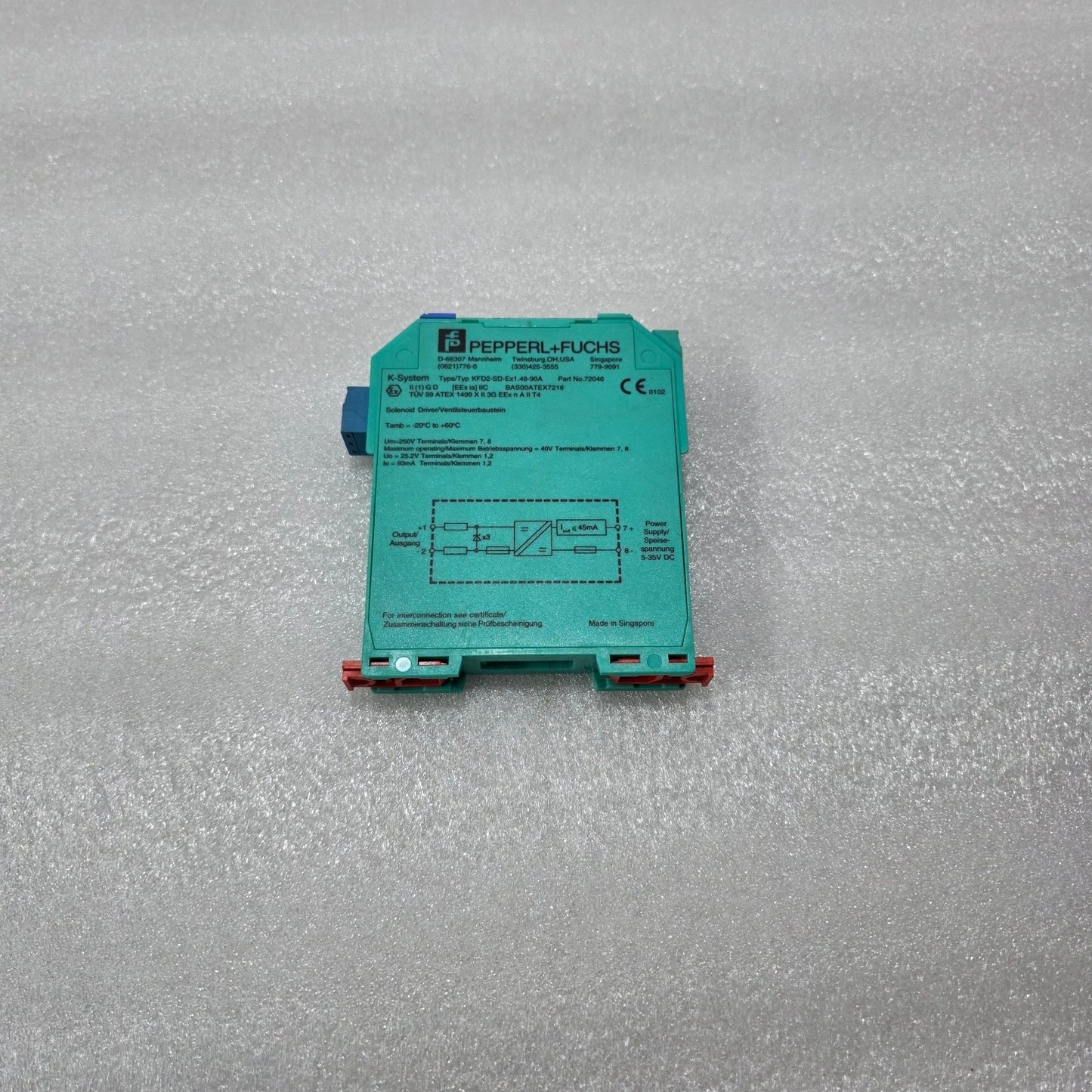 PEPPERL+FUCHS KFD2-SD-EX1.48-90A SOLENOID DRIVER INTRINSIC SAFETY 72046