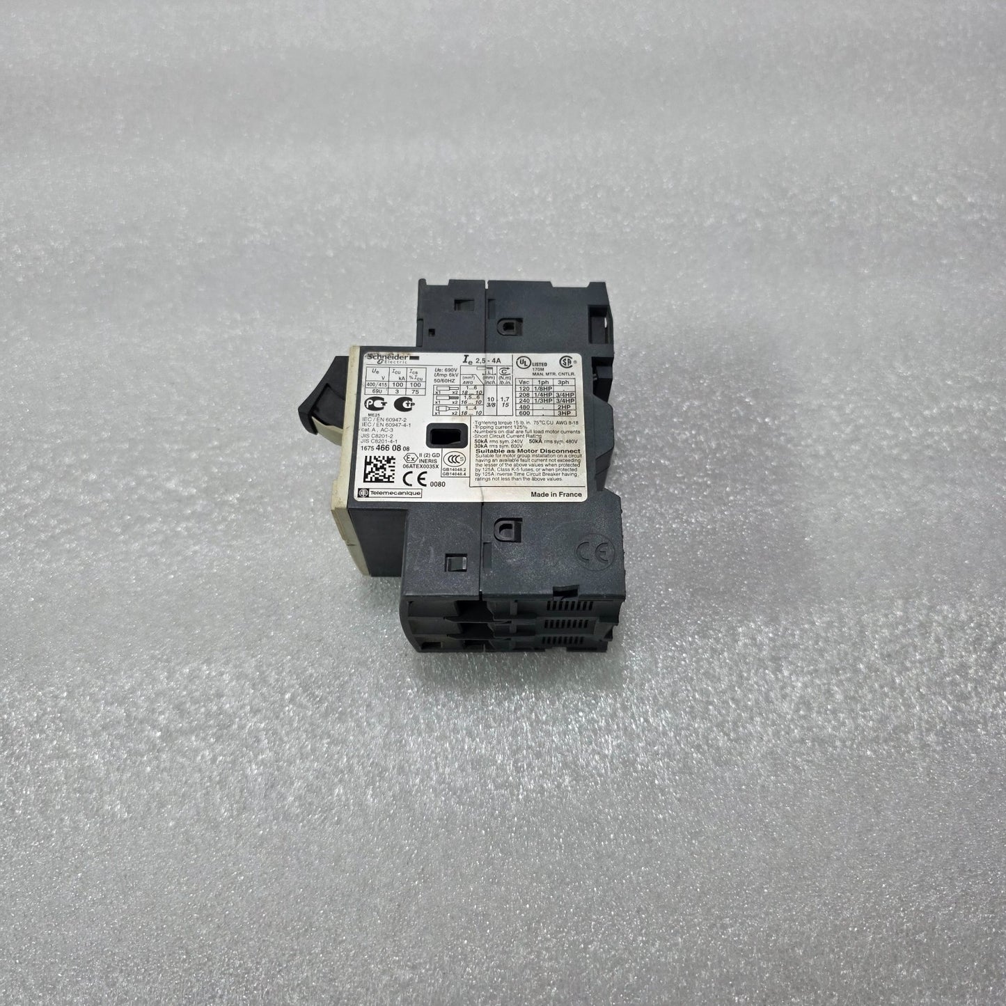 S ELECTRIC GV2ME08 MOTOR CIRCUIT BREAKER 2.5-4A 690V 3P IEC/EN 60947
