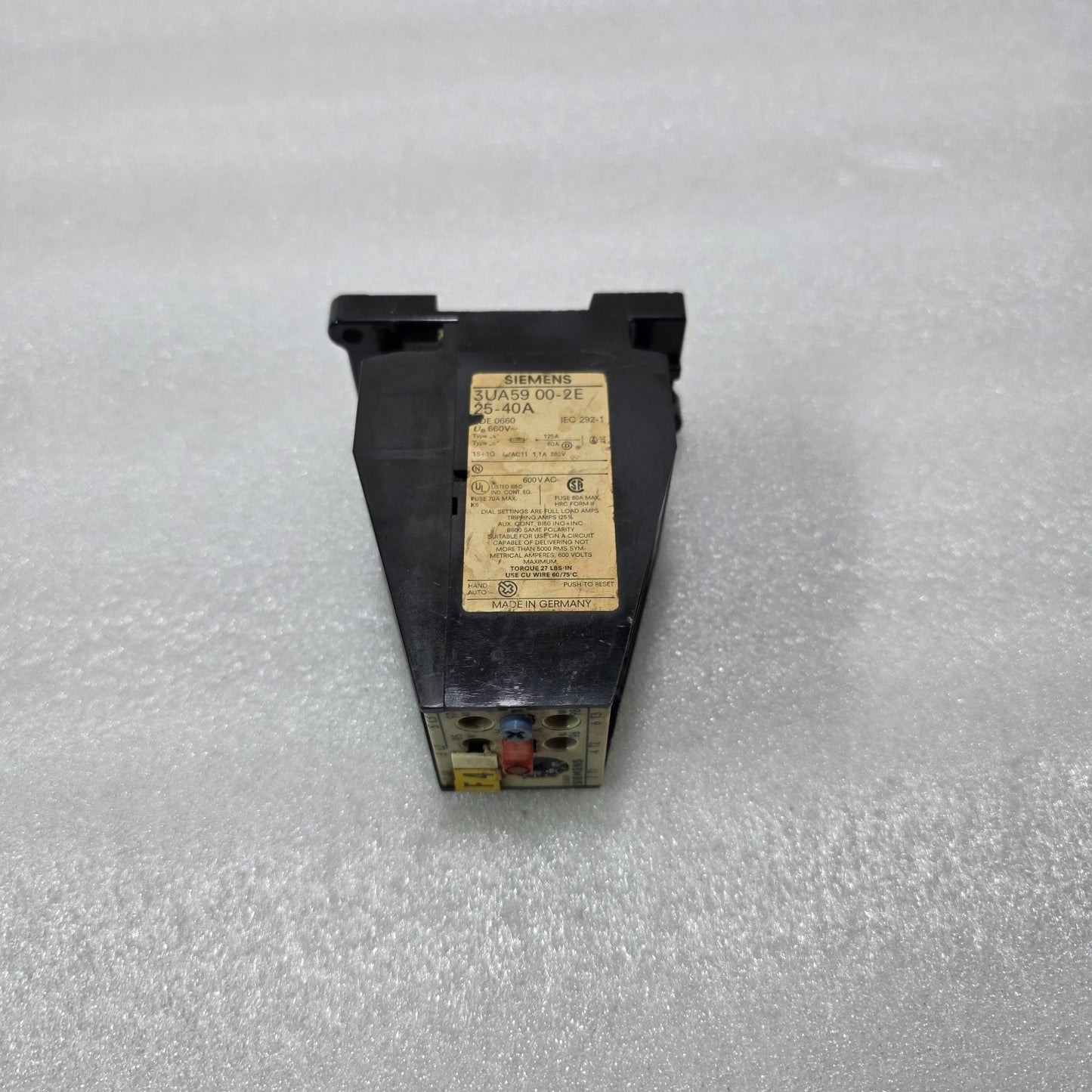 SIEMENS 3UA59 00-2E THERMAL OVERLOAD RELAY 25-40A 660V IEC292 MADE GERMANY