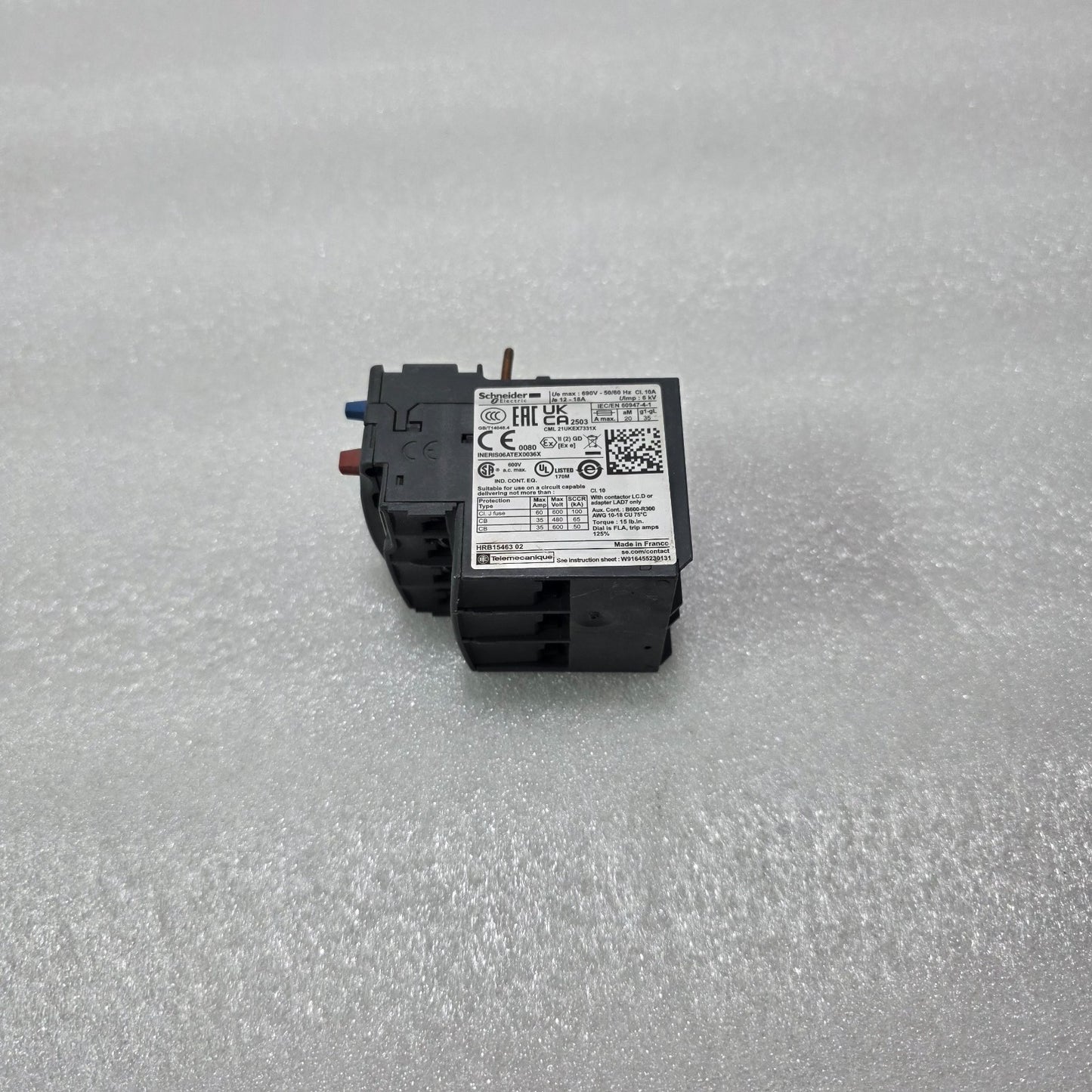 S ELECTRIC LRD21 TESYS THERMAL OVERLOAD RELAY 12-18A 690V