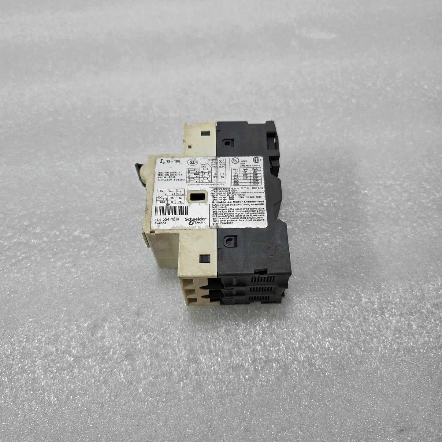 TELEMECANIQUE GV2-RT20 MOTOR CIRCUIT BREAKER 13-18A 400V IEC/EN60947
